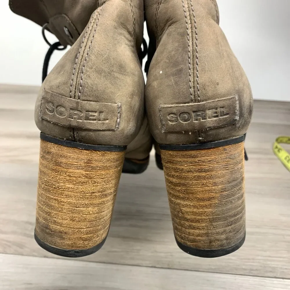 SOREL Boots Womens Sz 10 Addington Bootie Shoes Distressed Leather‎ Lace Up Heel